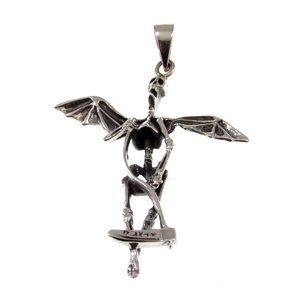 Handcrafted Solid 925 Sterling Silver Skeleton Wings Grim Reaper Gothic Pendant